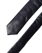 Black Solid Lamb Leather Adjustable Men Tied Necktie Tie