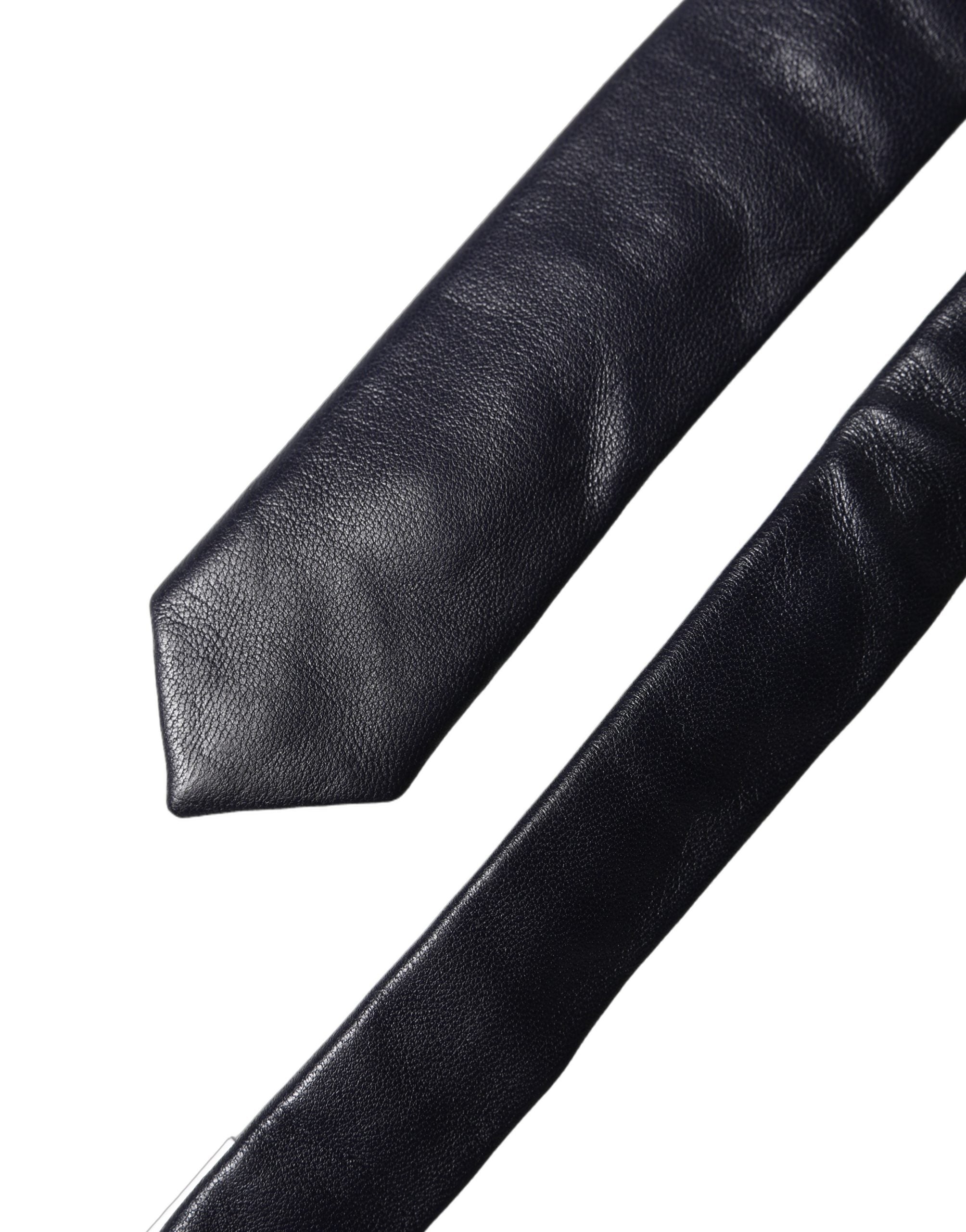 Black Solid Lamb Leather Adjustable Men Tied Necktie Tie
