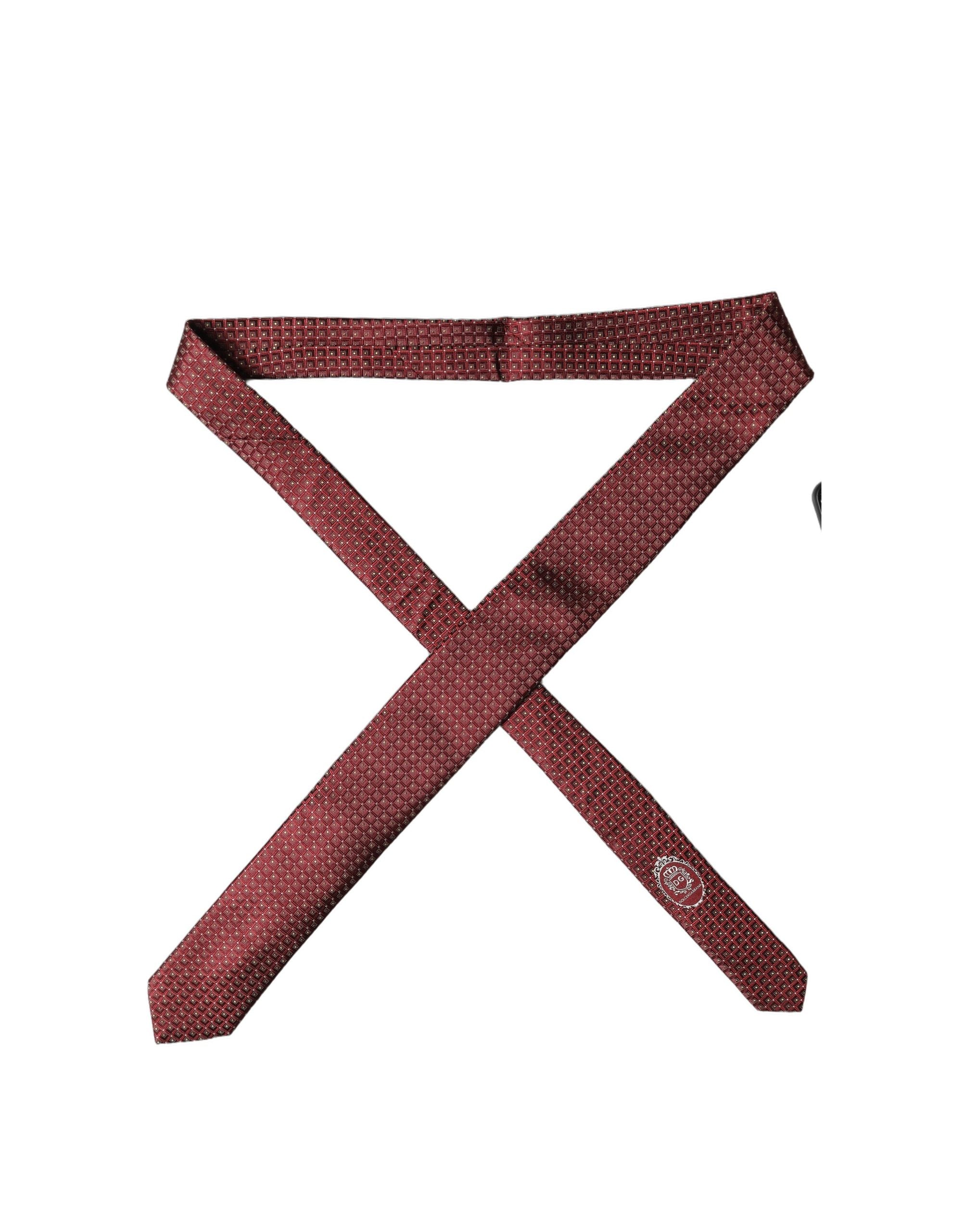 Burgundy Geometric Silk Adjustable Men Tied Necktie Tie