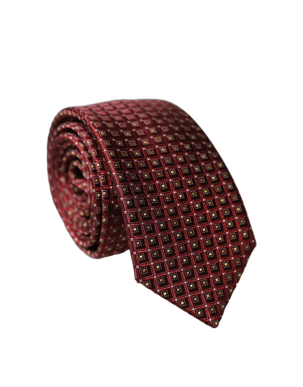 Burgundy Geometric Silk Adjustable Men Tied Necktie Tie