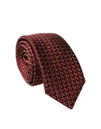 Burgundy Geometric Silk Adjustable Men Tied Necktie Tie