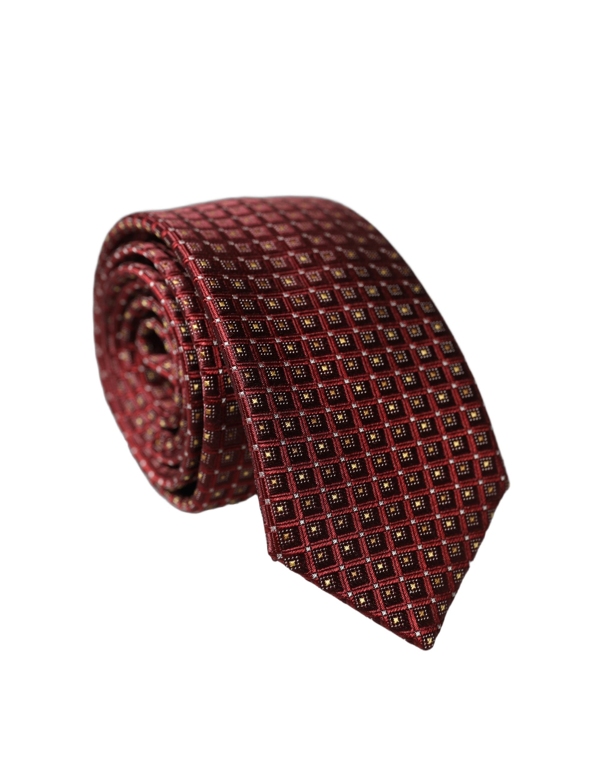 Burgundy Geometric Silk Adjustable Men Tied Necktie Tie