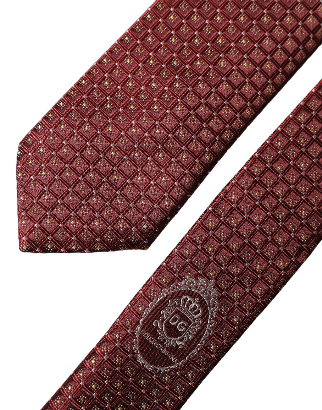 Burgundy Geometric Silk Adjustable Men Tied Necktie Tie
