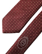 Burgundy Geometric Silk Adjustable Men Tied Necktie Tie