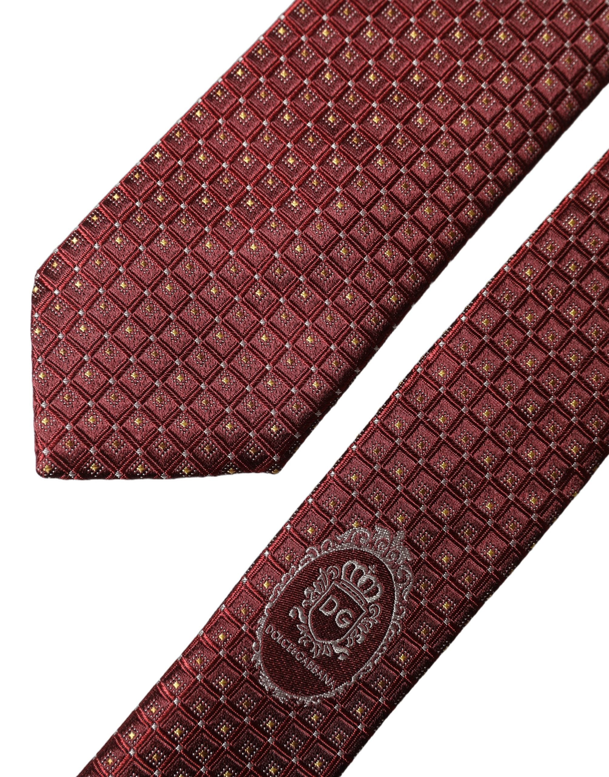 Burgundy Geometric Silk Adjustable Men Tied Necktie Tie