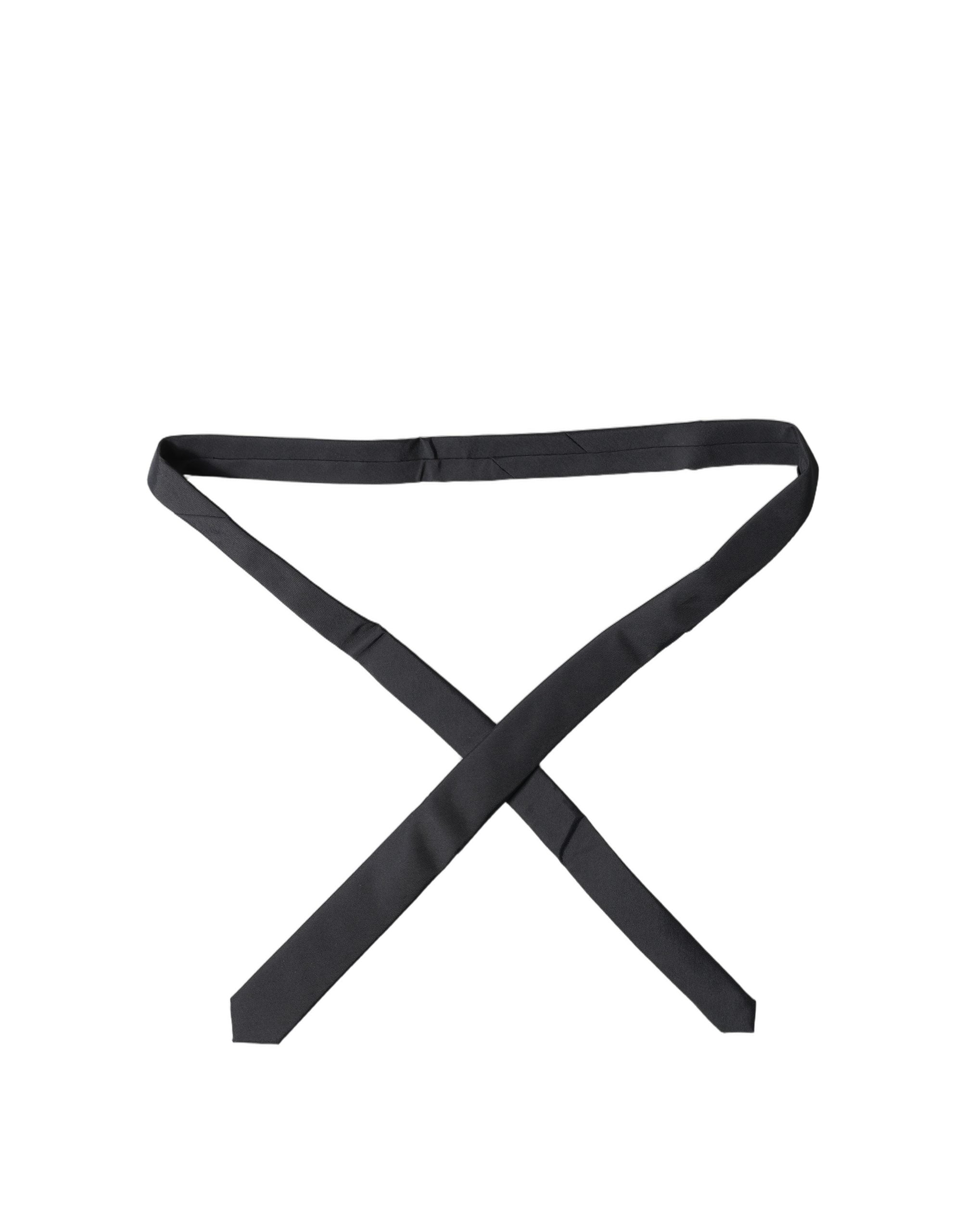 Black Solid 100% Silk Adjustable Men Tied Necktie Tie