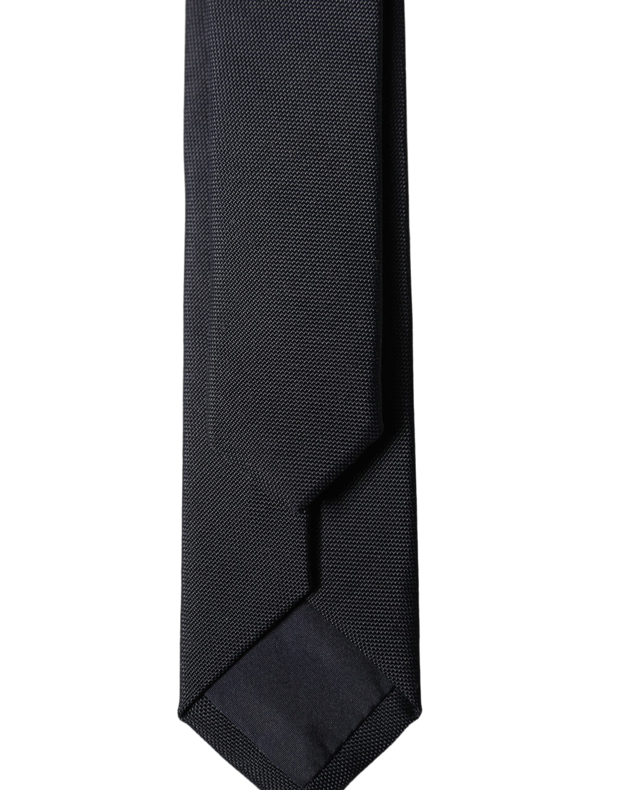 Black Solid 100% Silk Adjustable Men Tied Necktie Tie