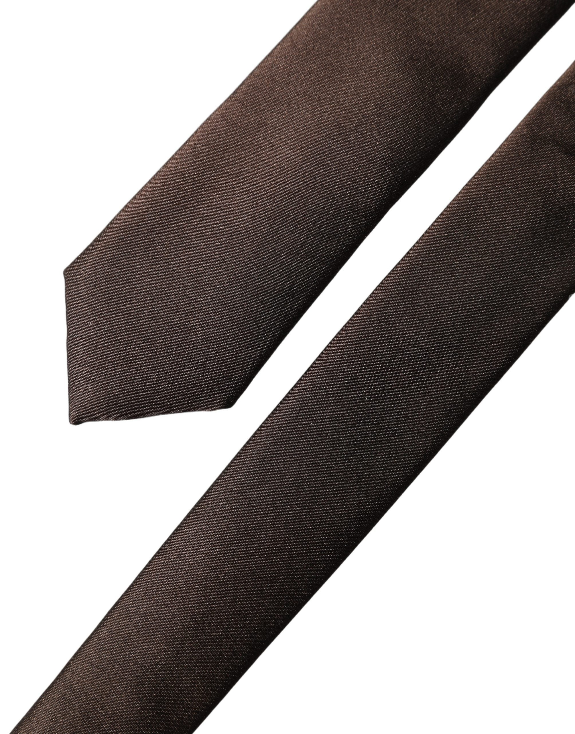 Brown Solid 100% Silk Adjustable Men Tied Necktie Tie