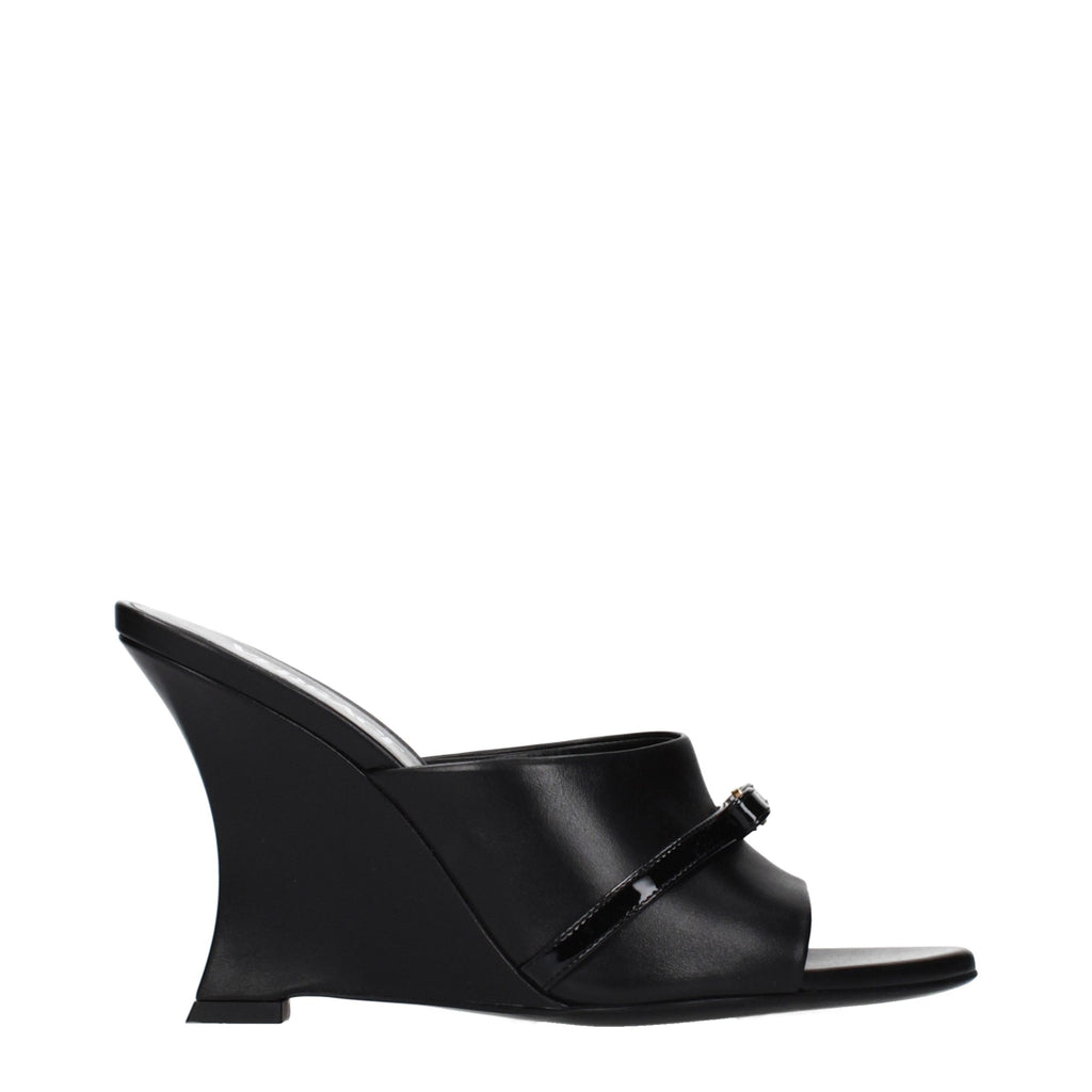 Black Leather Wedge Sandals