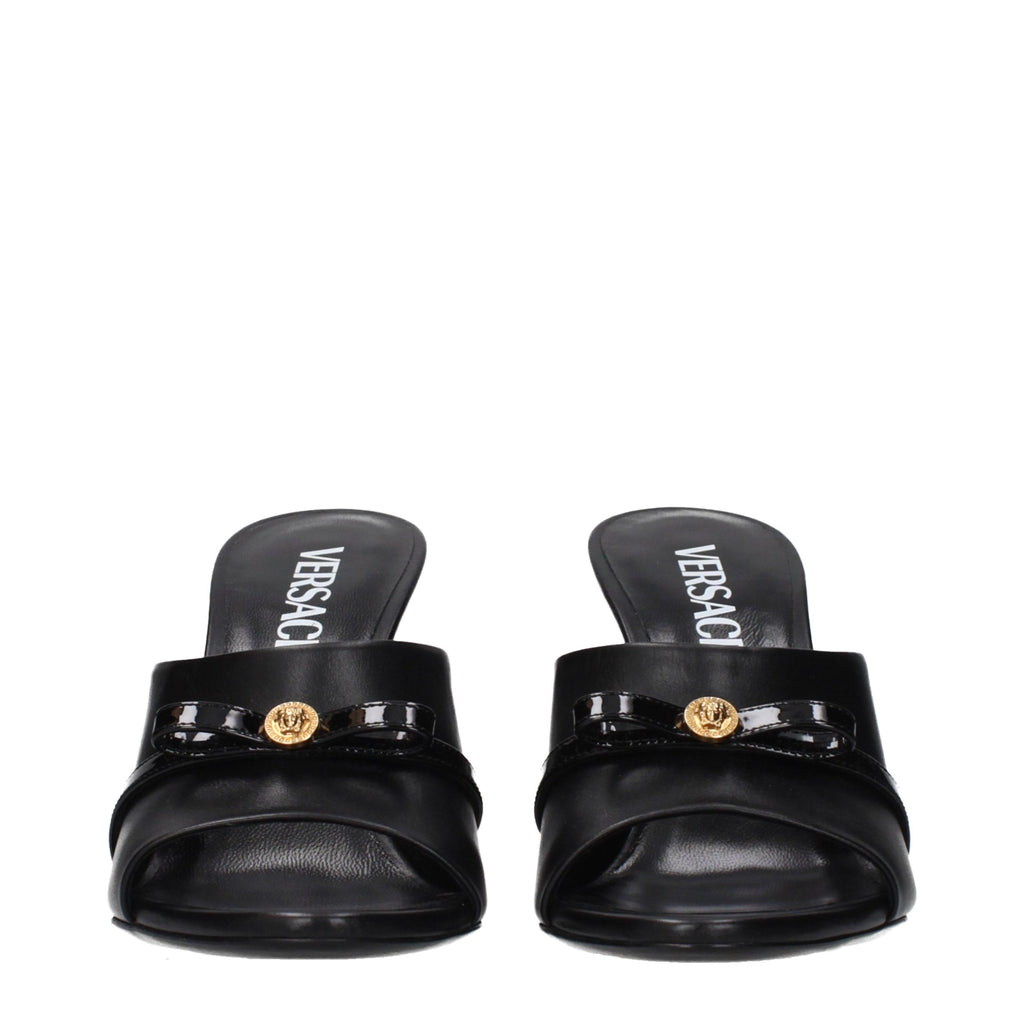 Black Leather Wedge Sandals