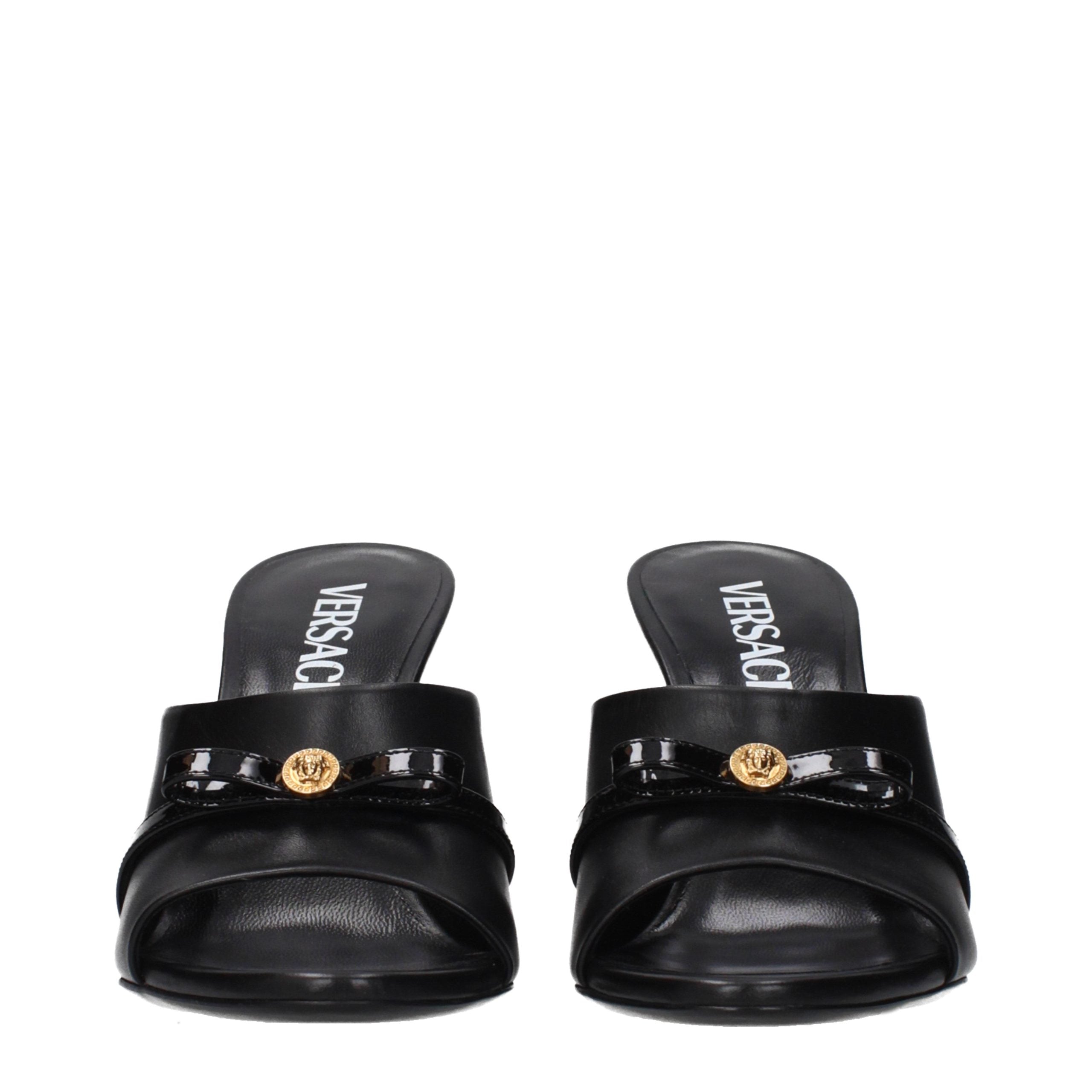 Black Leather Wedge Sandals