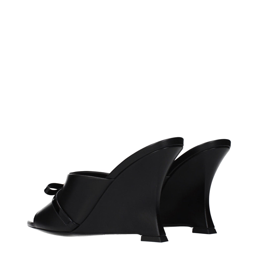 Black Leather Wedge Sandals