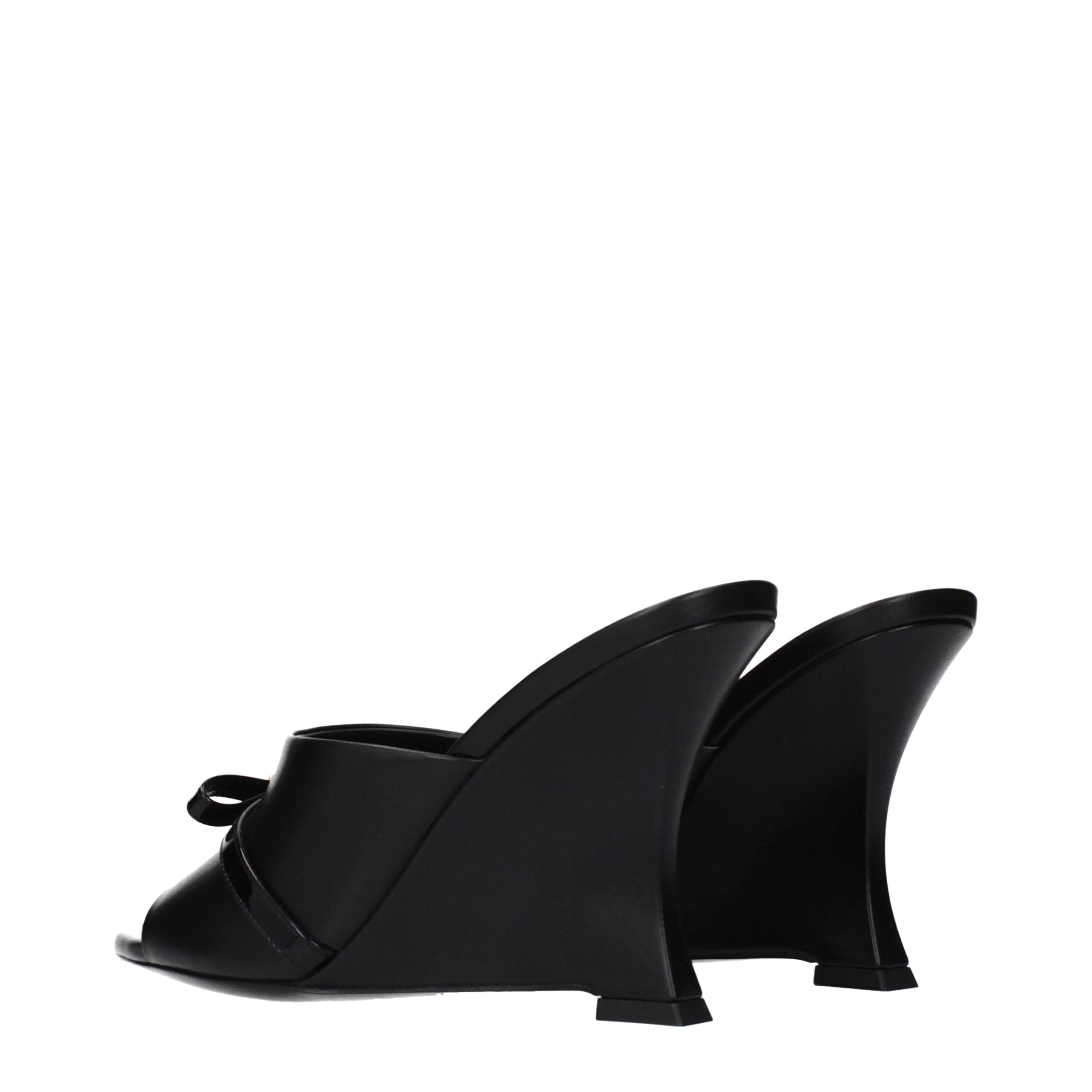 Black Leather Wedge Sandals