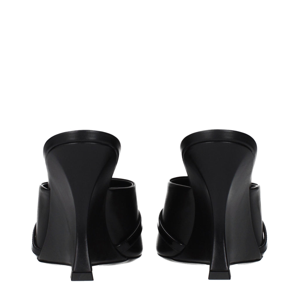 Black Leather Wedge Sandals