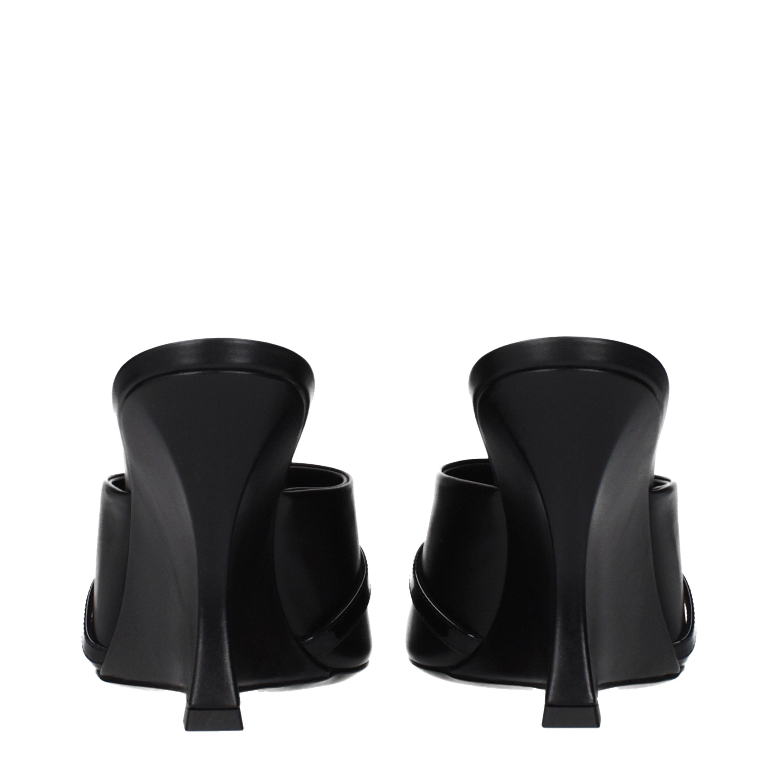 Black Leather Wedge Sandals