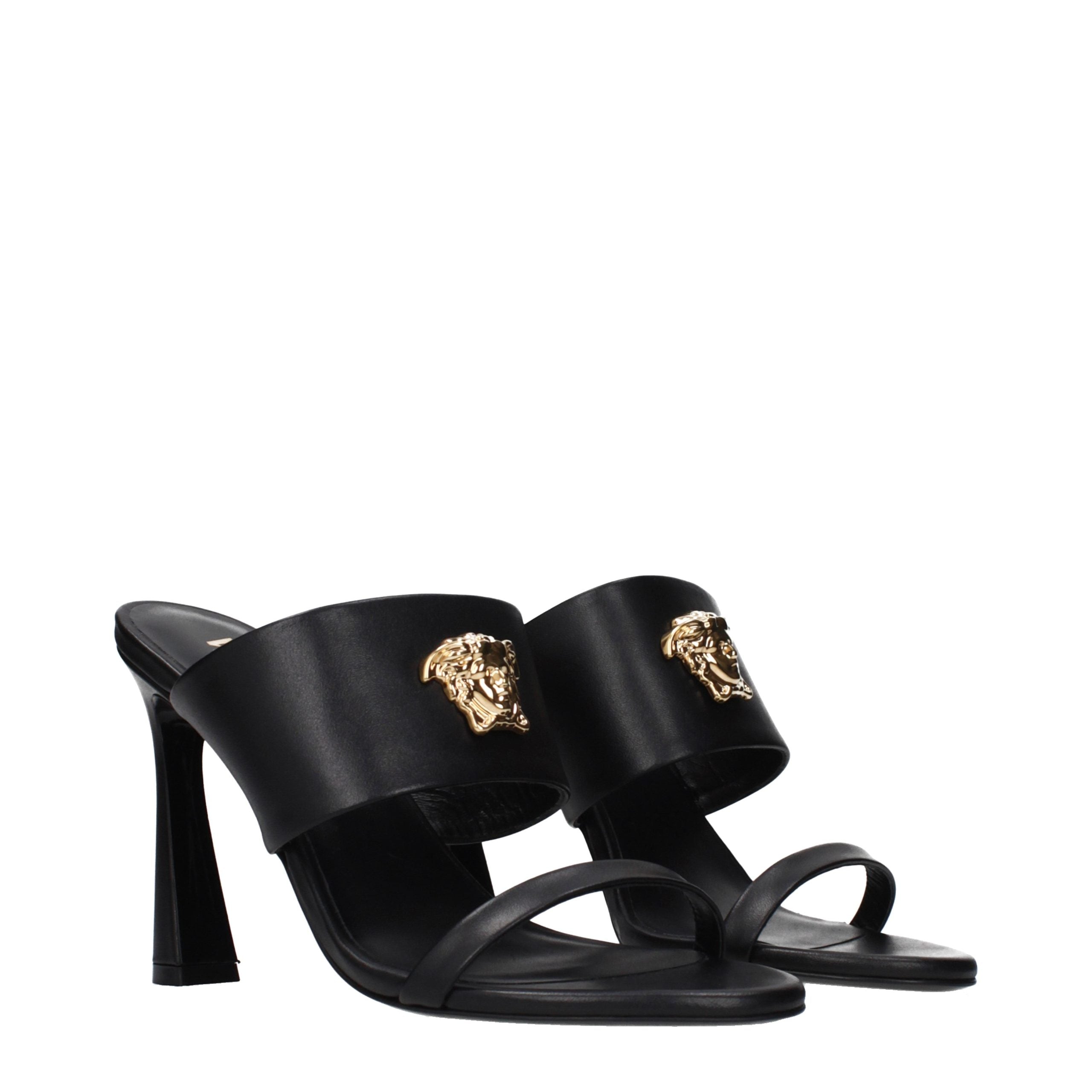 Black Leather Stiletto Heel Sandals