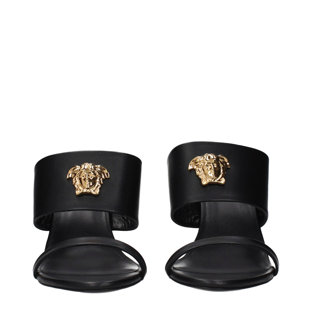 Black Leather Stiletto Heel Sandals