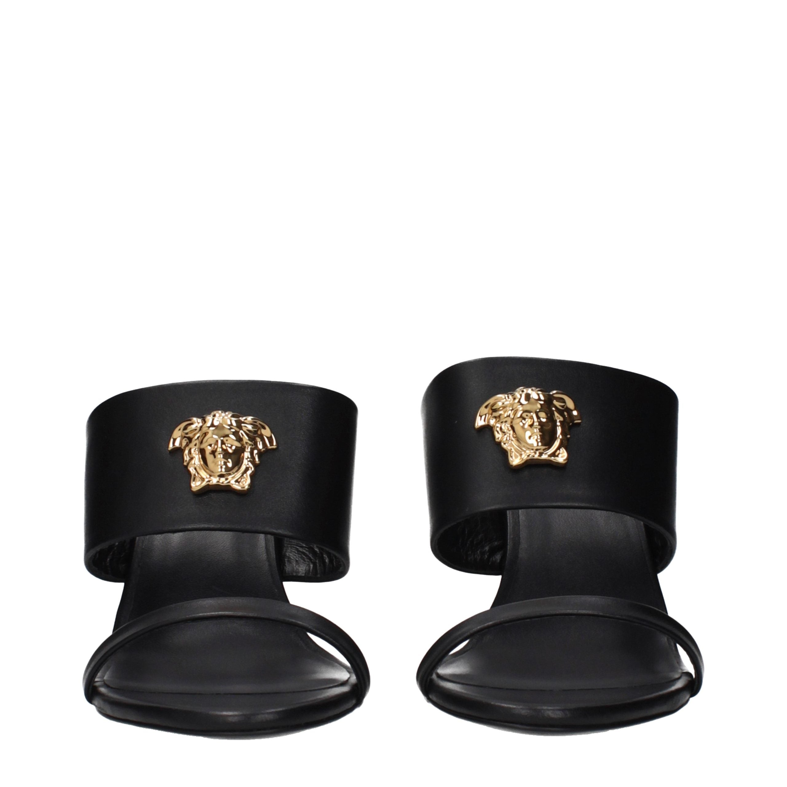 Black Leather Stiletto Heel Sandals