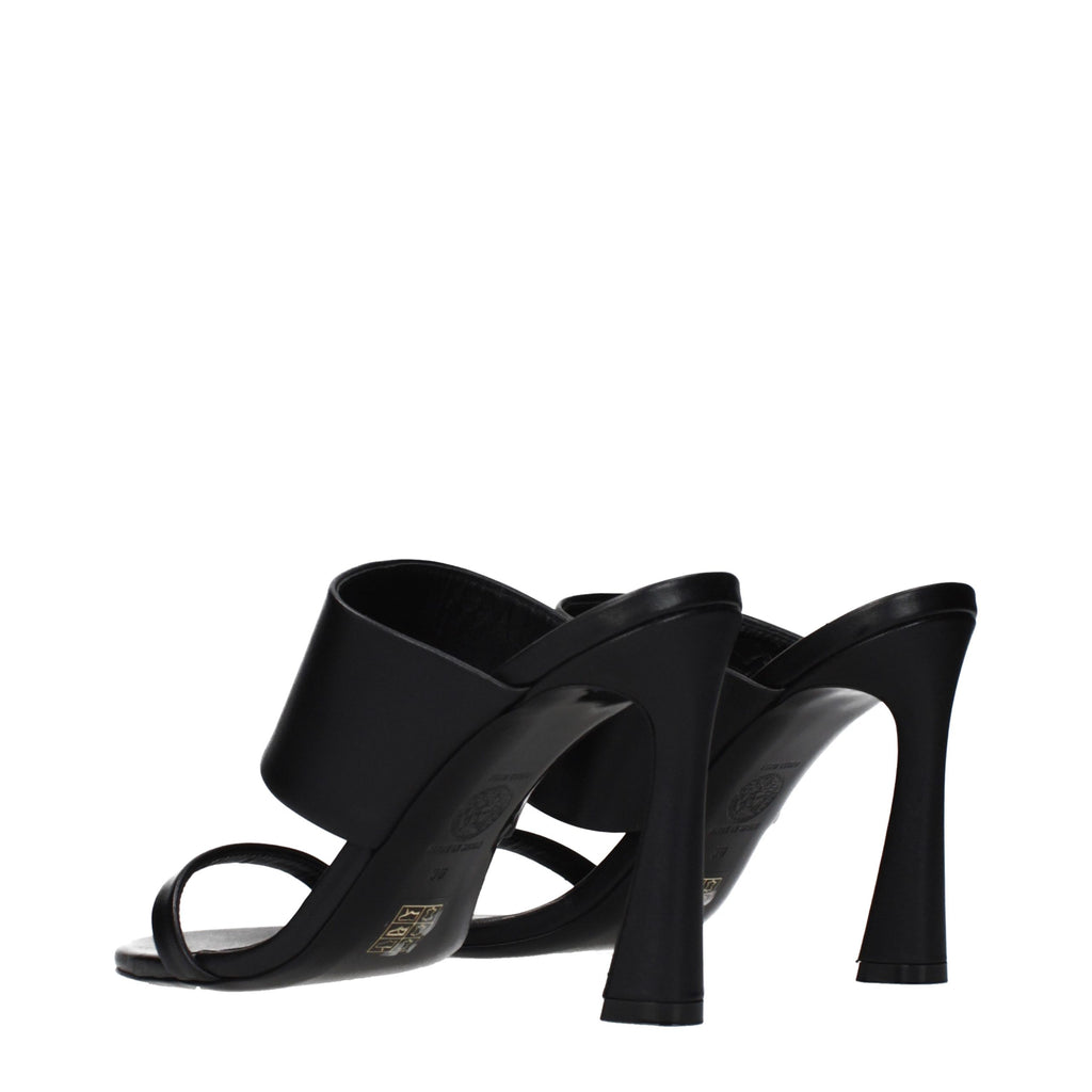 Black Leather Stiletto Heel Sandals
