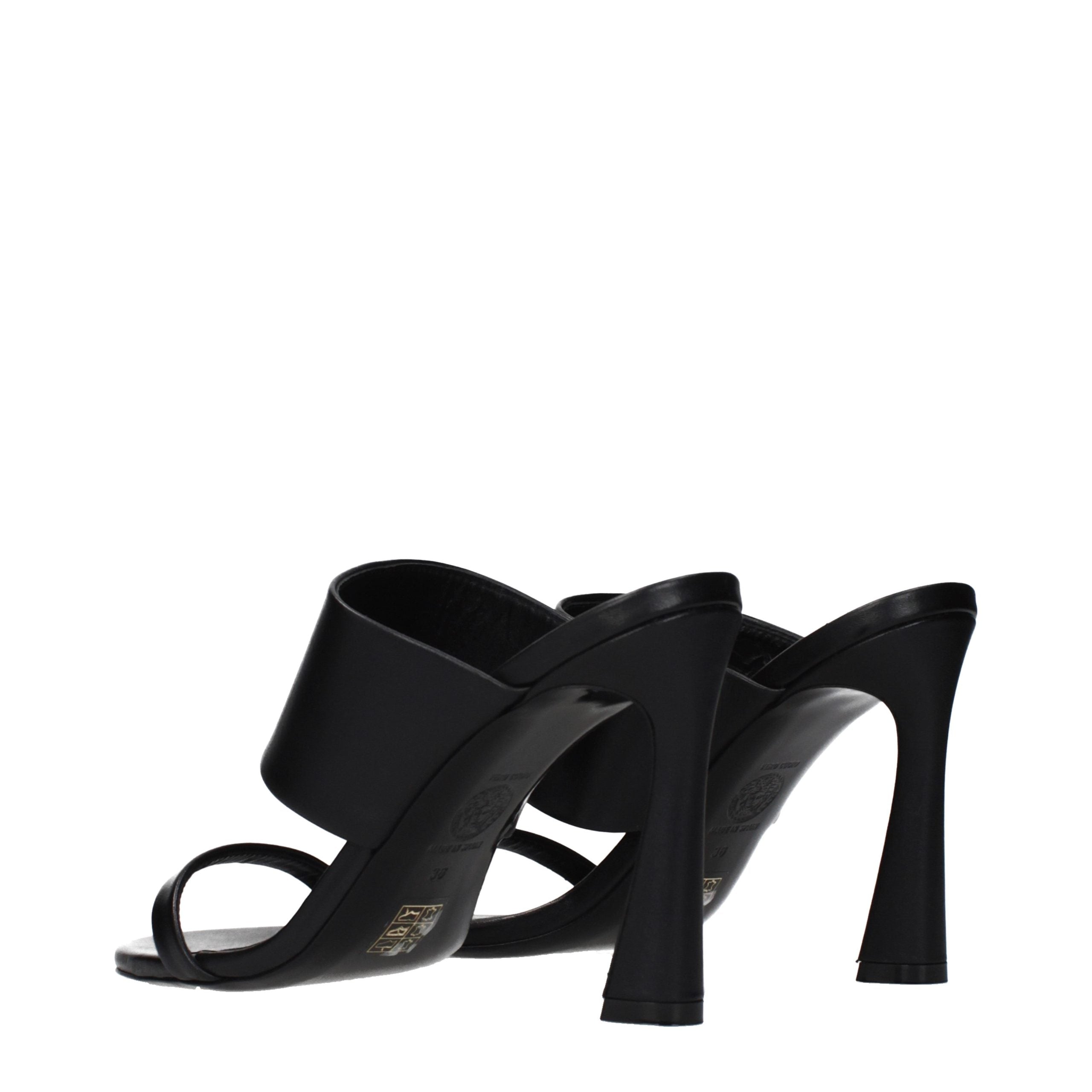 Black Leather Stiletto Heel Sandals