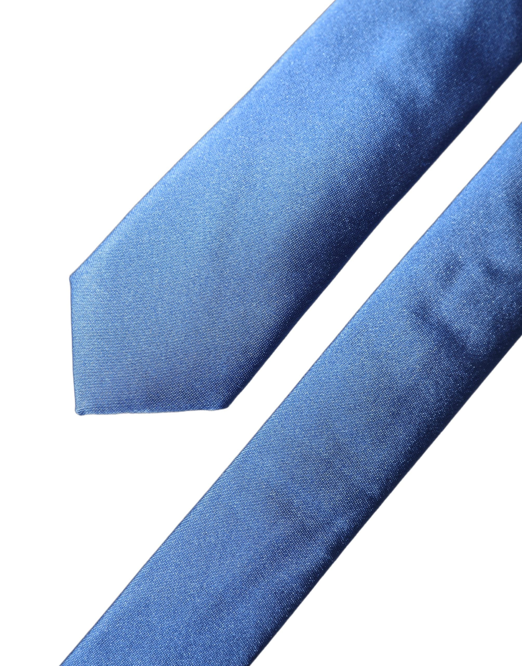 Blue Satin 100% Silk Adjustable Men Tied Necktie Tie