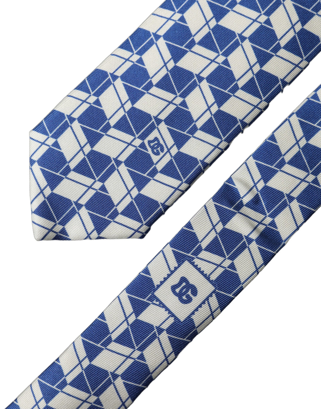 Blue White Geometric Silk Adjustable Men Tied Necktie Tie