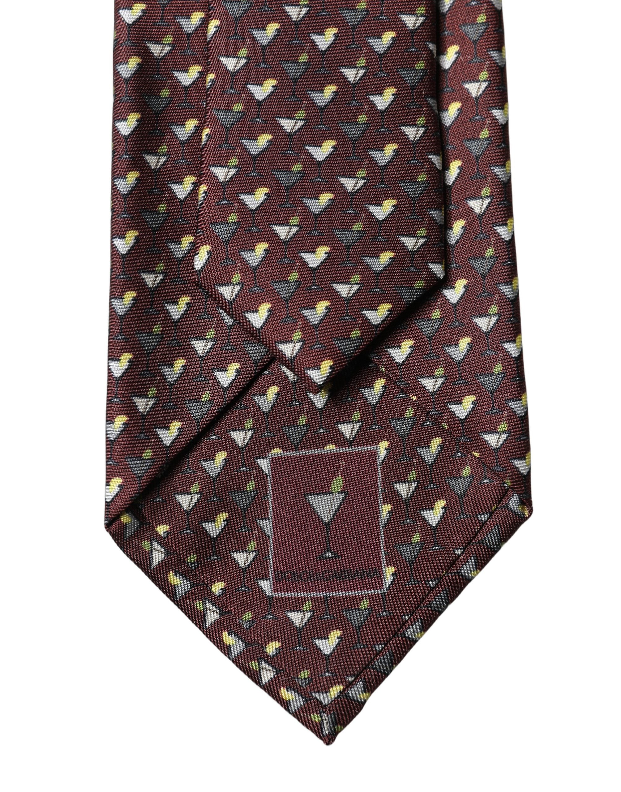 Burgundy Geometric Silk Adjustable Men Tied Necktie Tie