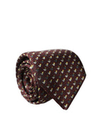 Burgundy Geometric Silk Adjustable Men Tied Necktie Tie