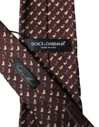 Burgundy Geometric Silk Adjustable Men Tied Necktie Tie