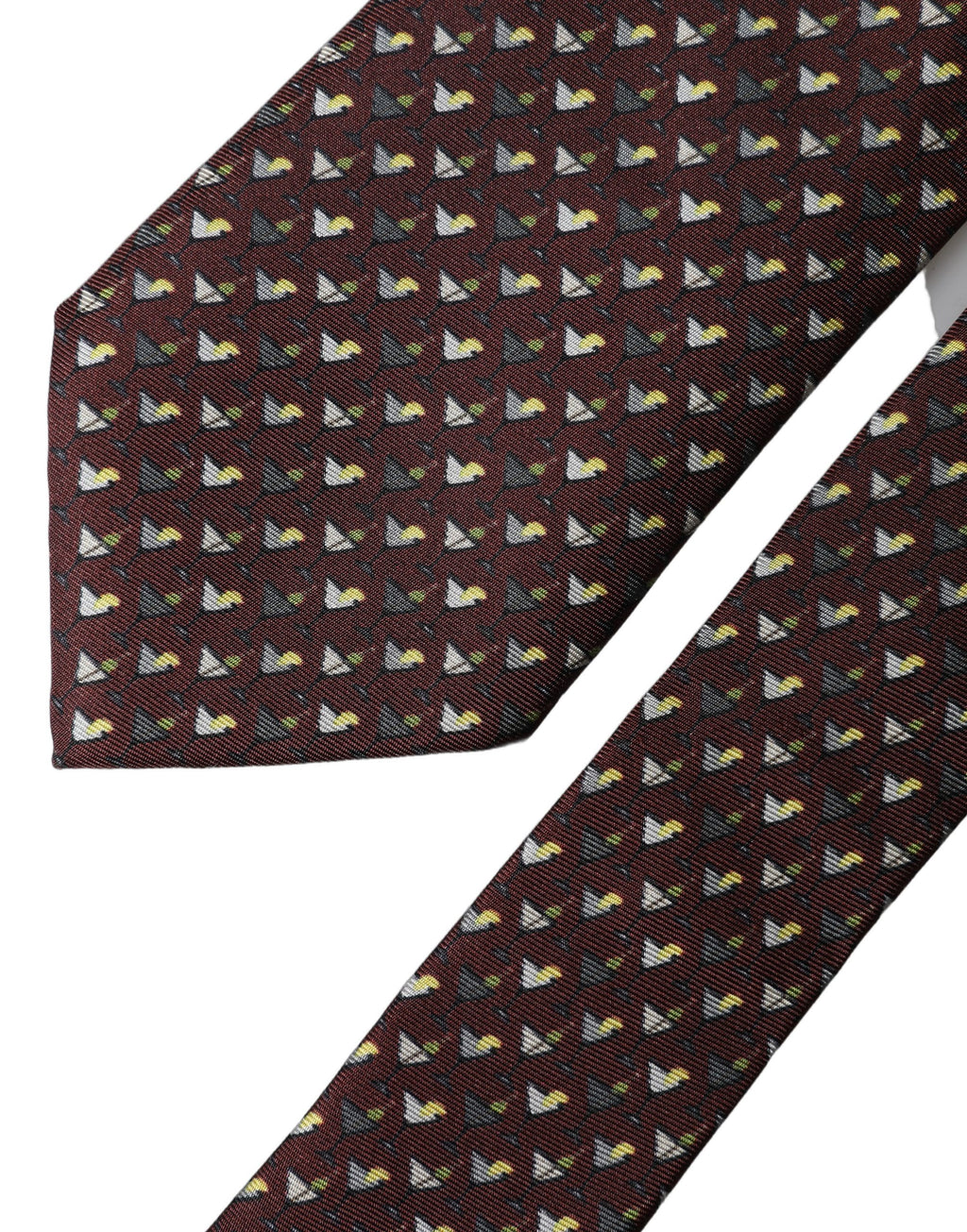 Burgundy Geometric Silk Adjustable Men Tied Necktie Tie