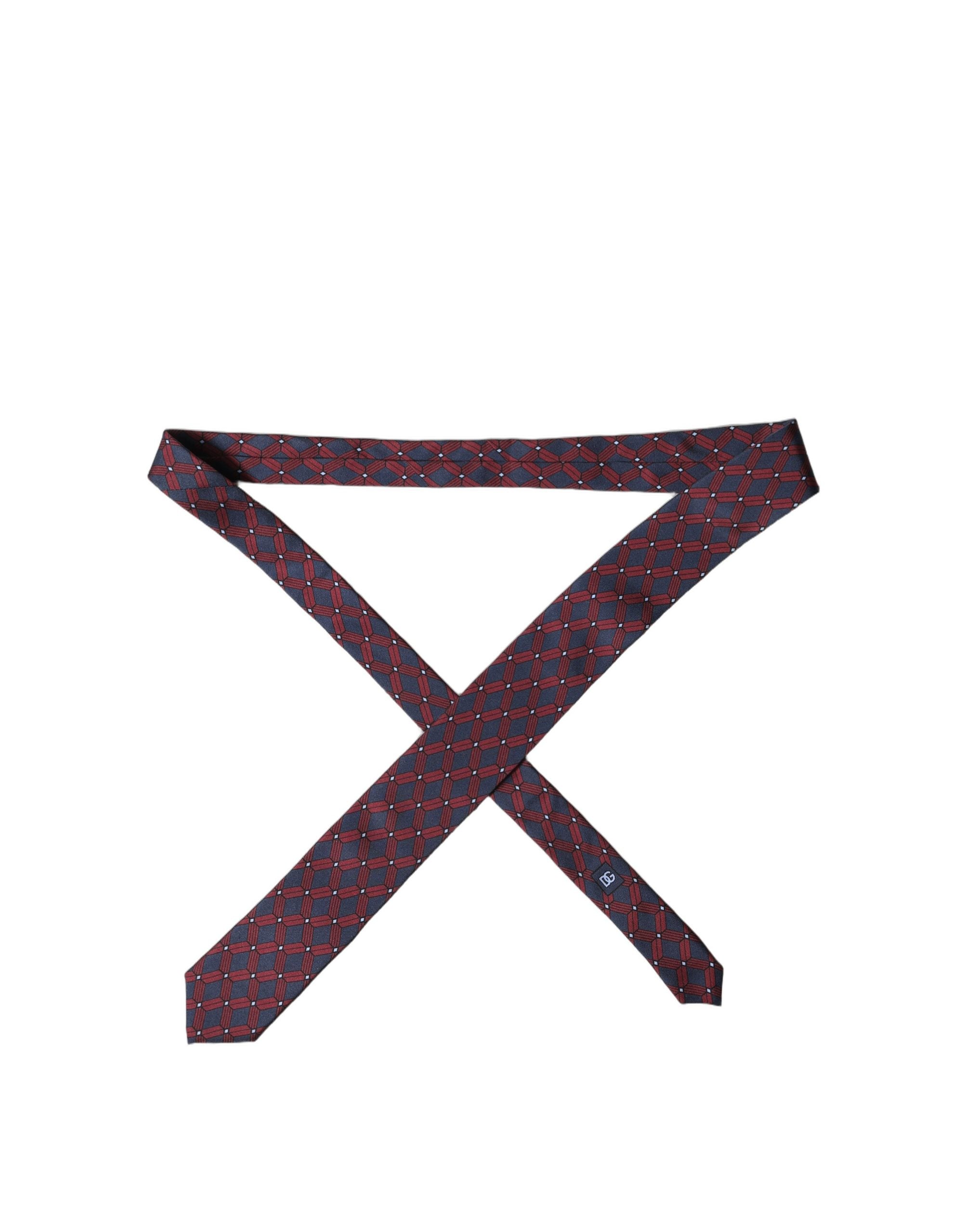 Blue Red Patterned 100% Silk Adjustable Men Necktie Tie