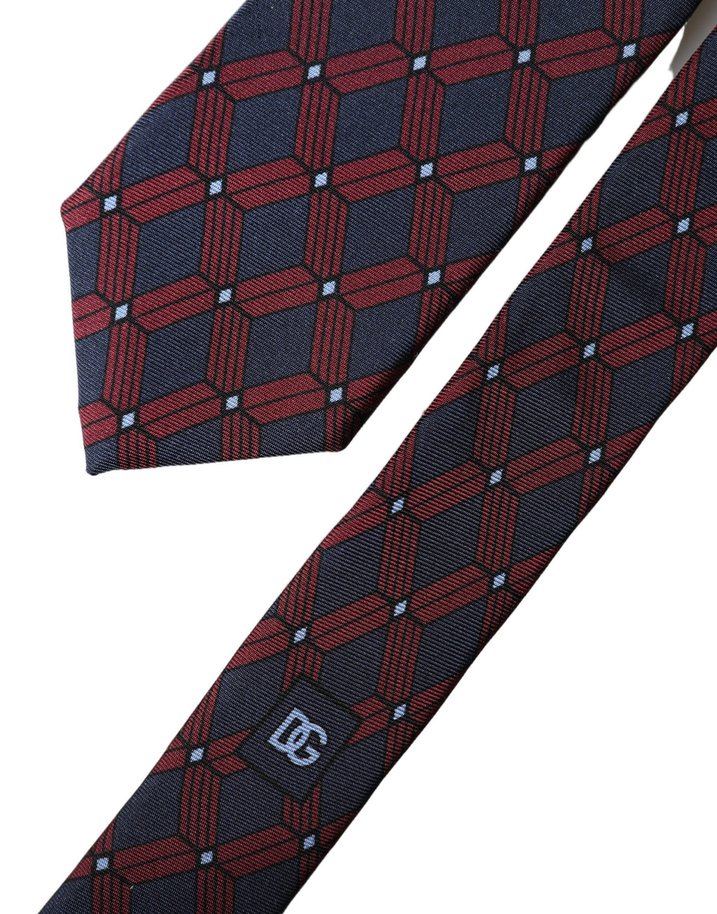 Blue Red Patterned 100% Silk Adjustable Men Necktie Tie