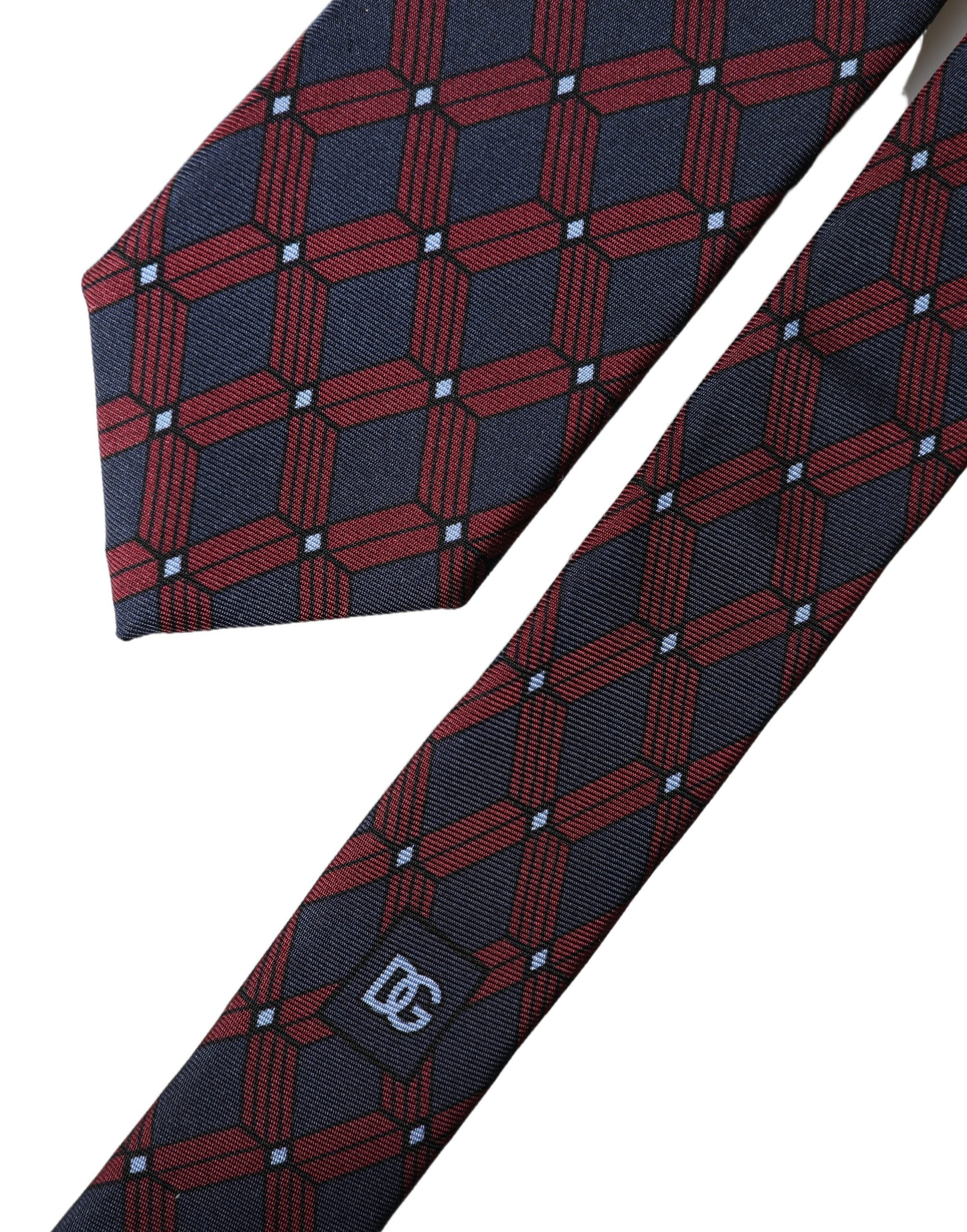 Blue Red Patterned 100% Silk Adjustable Men Necktie Tie