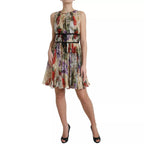 Beige Floral Sleeveless A-line Mini Dress