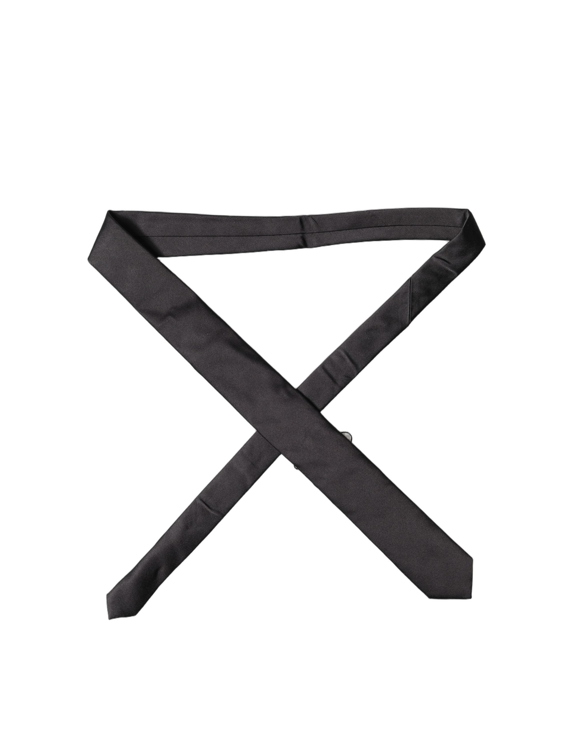 Black Solid Silk Satin Wide Adjustable Men Necktie Tie