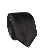 Black Solid Silk Satin Wide Adjustable Men Necktie Tie