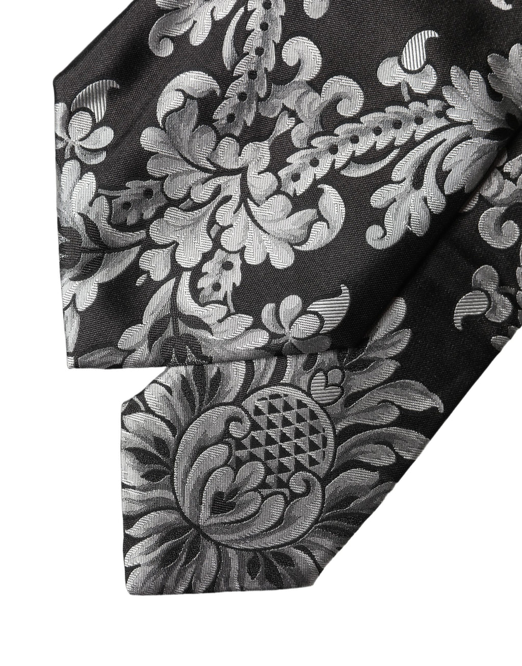 Black Silver Floral Silk Adjustable Women Necktie Tie