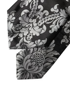 Black Silver Floral Silk Adjustable Women Necktie Tie