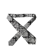 Black Silver Floral Silk Adjustable Women Necktie Tie