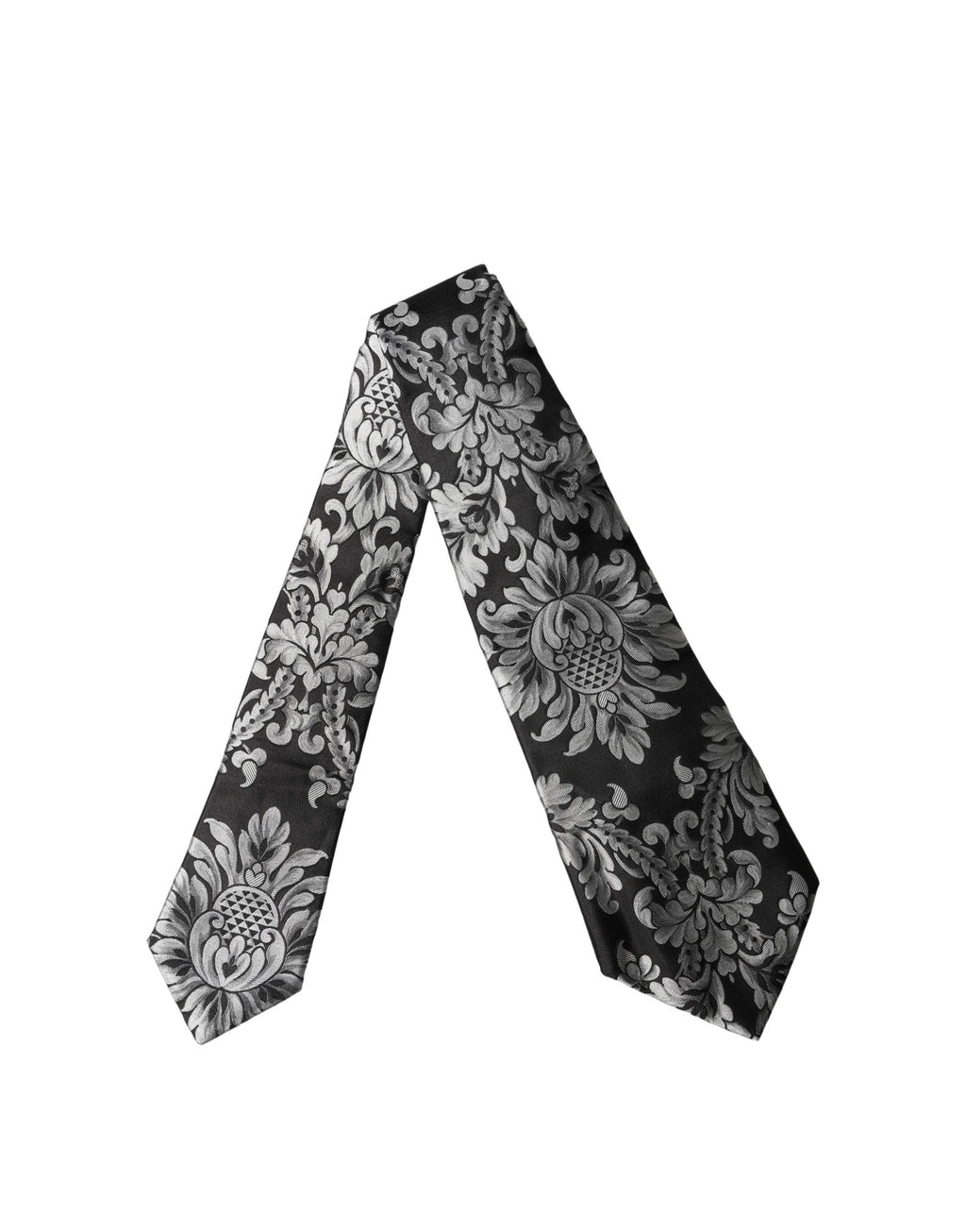 Black Silver Floral Silk Adjustable Women Necktie Tie