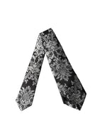 Black Silver Floral Silk Adjustable Women Necktie Tie