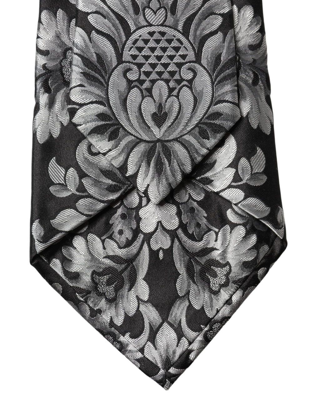 Black Silver Floral Silk Adjustable Women Necktie Tie