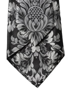 Black Silver Floral Silk Adjustable Women Necktie Tie