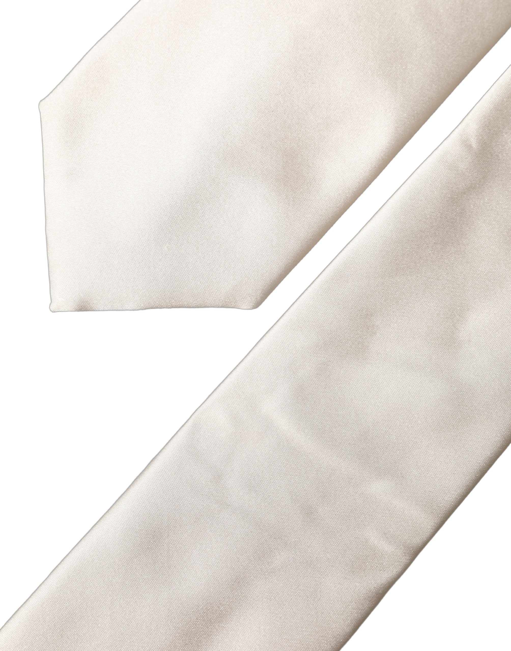 Off White Satin Silk Adjustable Women Tied Necktie Tie