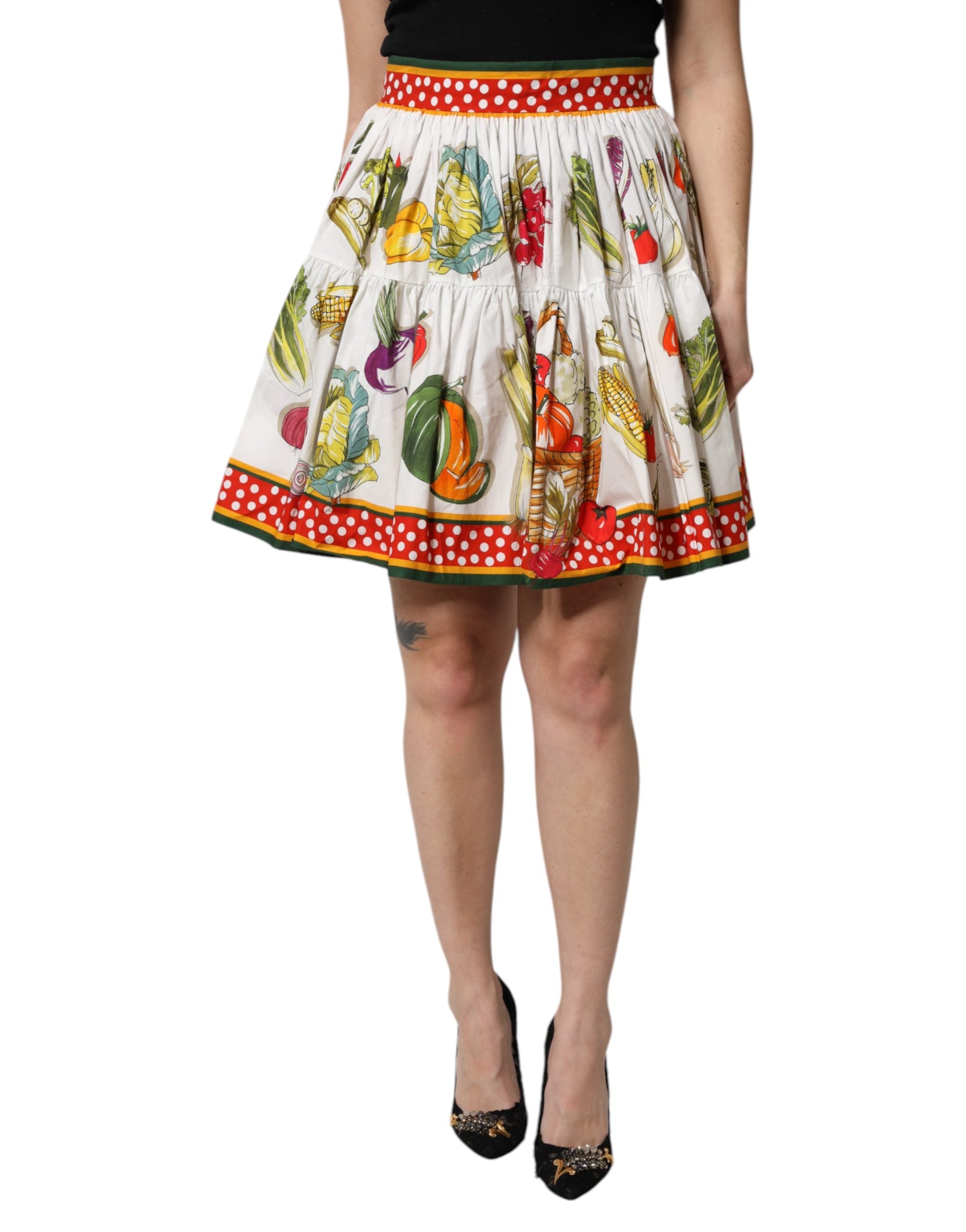 Multicolor Vegetable Print Short Poplin Mini Skirt