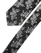 Black White Floral Silk Adjustable Men Tied Necktie Tie