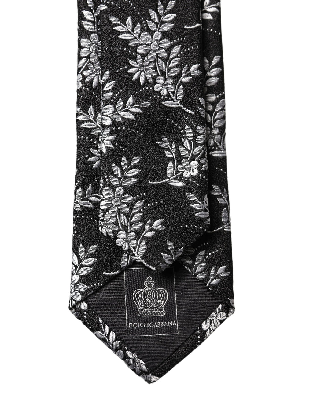 Black White Floral Silk Adjustable Men Tied Necktie Tie