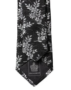 Black White Floral Silk Adjustable Men Tied Necktie Tie