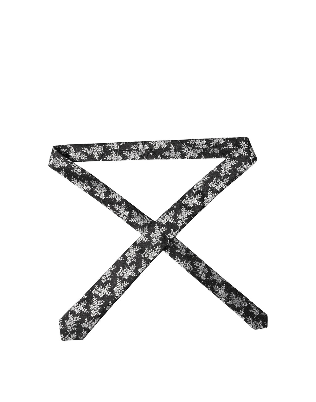 Black White Floral Silk Adjustable Men Tied Necktie Tie