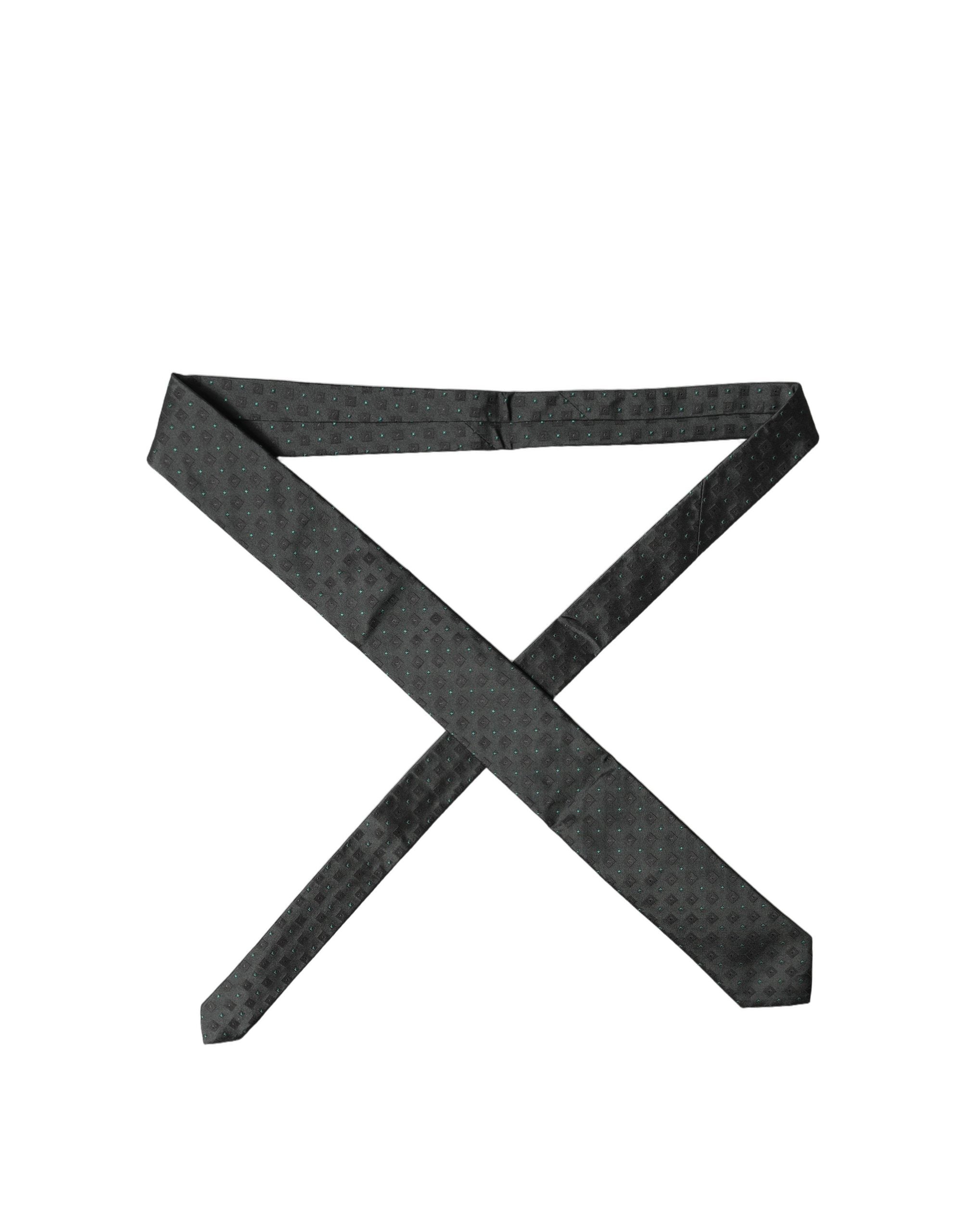 Black Geometric Silk Adjustable Men Tied Necktie Tie